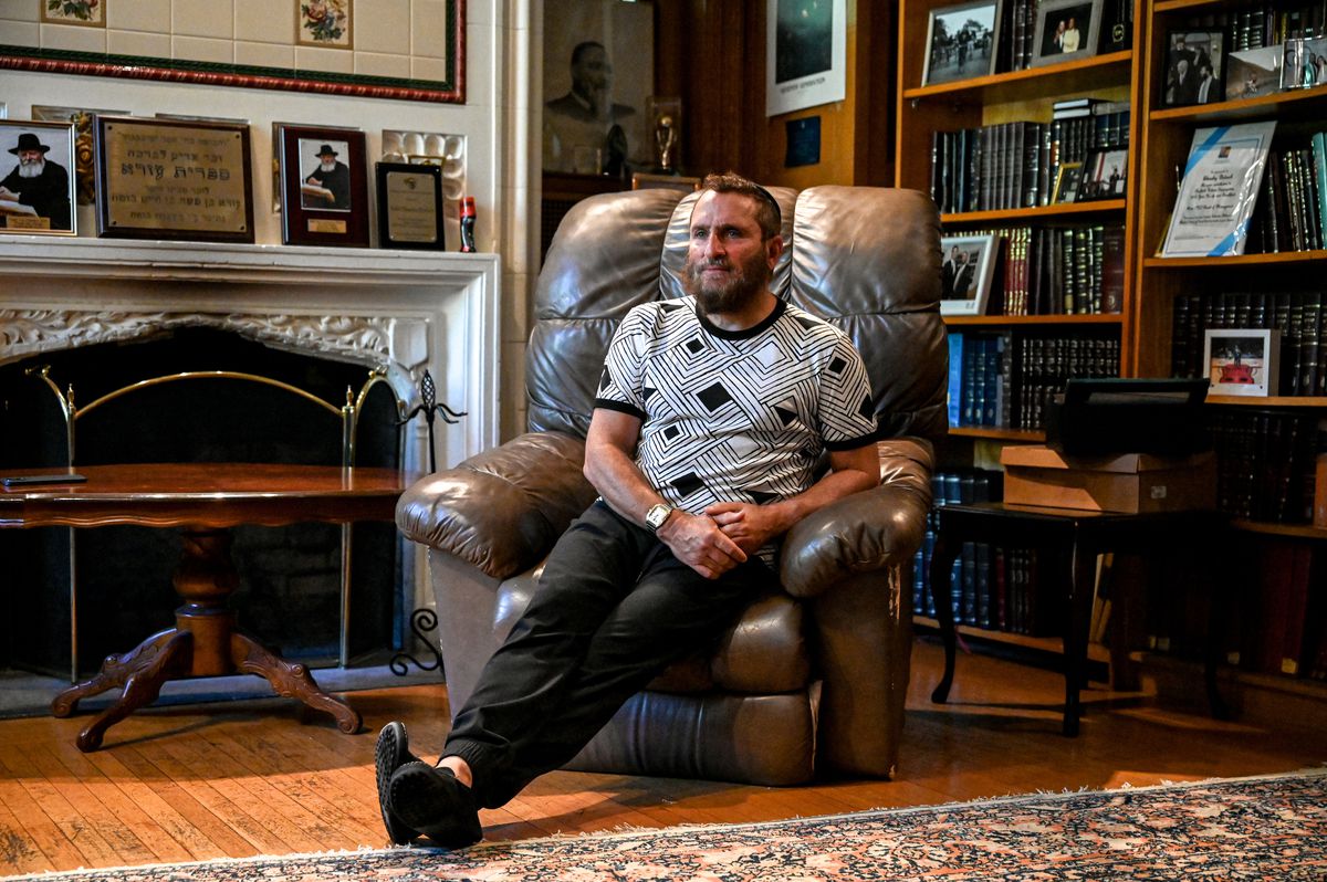 Rabbi Shmuley Boteach poses for a portrait inside his home in Englewood, N.J., on Friday, Sept. 10, 2021.