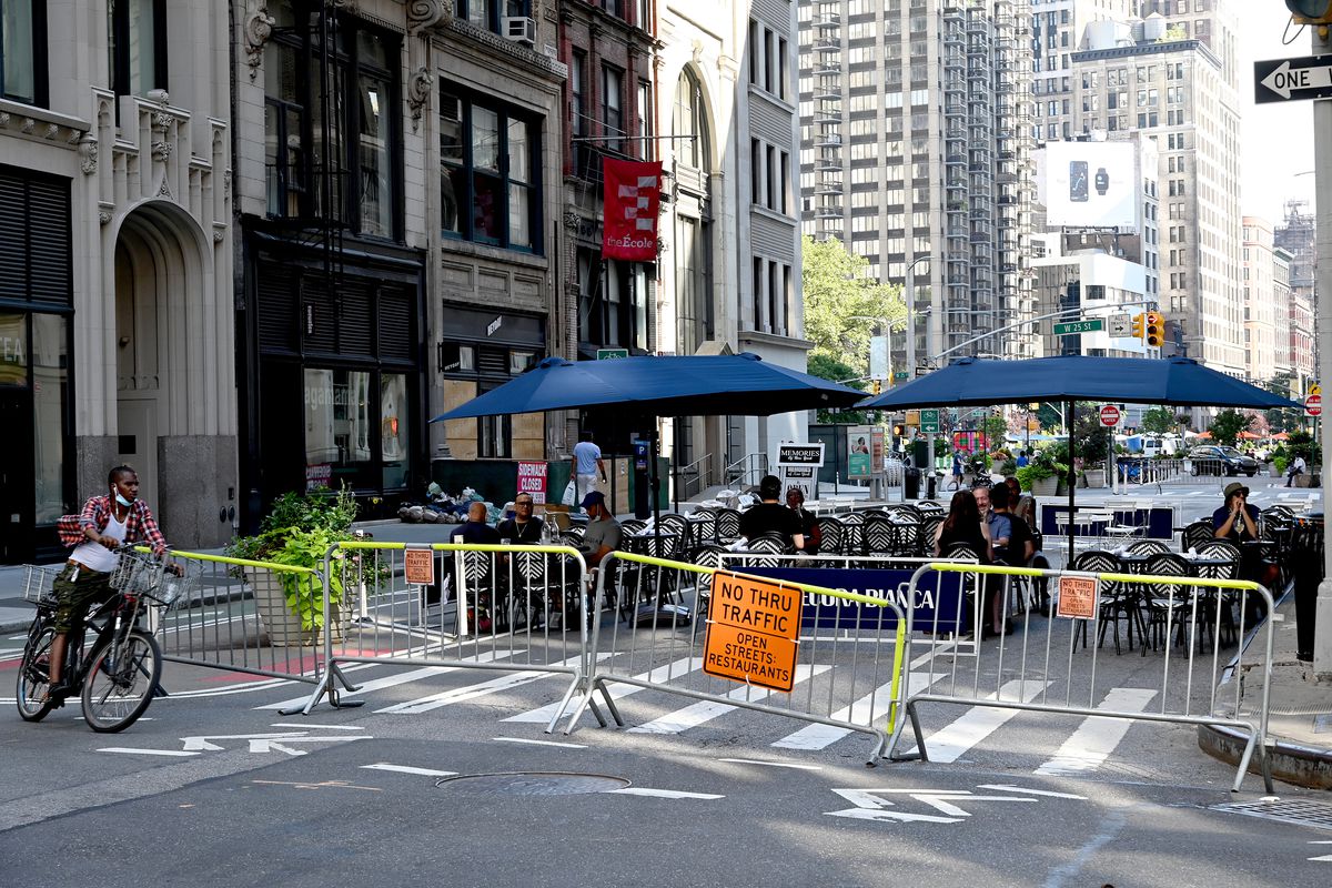 An outdoor dining area is seen as the city continues Phase 4 of re-opening following restrictions imposed to slow the spread of coronavirus on July 27, 2020 in New York City.&nbsp;