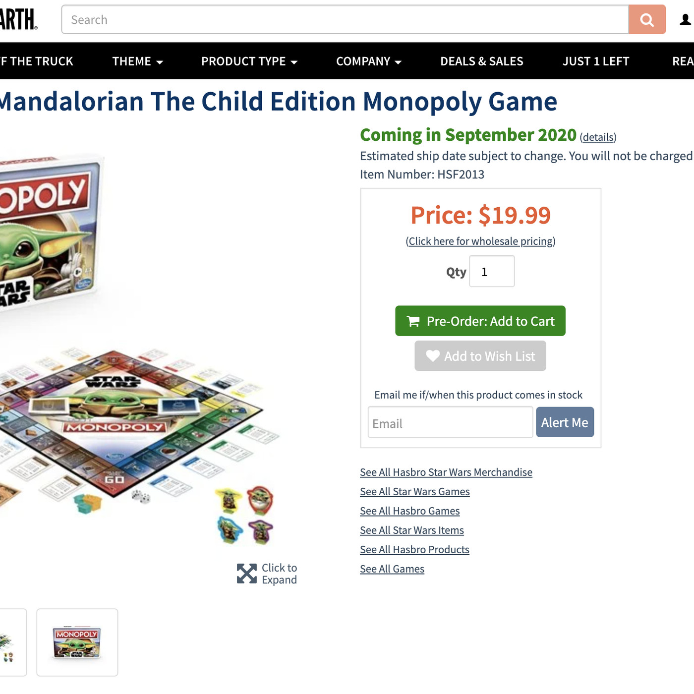 Star Wars Mandalorian Baby Yoda The Child Edition Monopoly Board Game Hasbro