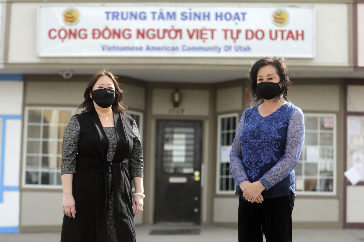 House Minority Whip&nbsp;Karen Kwan, D-Murray, and Sen. Jani Iwamoto, D-Holladay, pose for a photo in front of the the Vietnamese American Community of Utah office in Taylorsville on Monday, March 8, 2021.