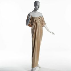 "Halston is often thought of as much more minimal, and not using a lot of color, but he uses color in a very different way than YSL. He was looking at non-Western fashions as a way to innovate his construction techniques—the circular shape of the sari, th