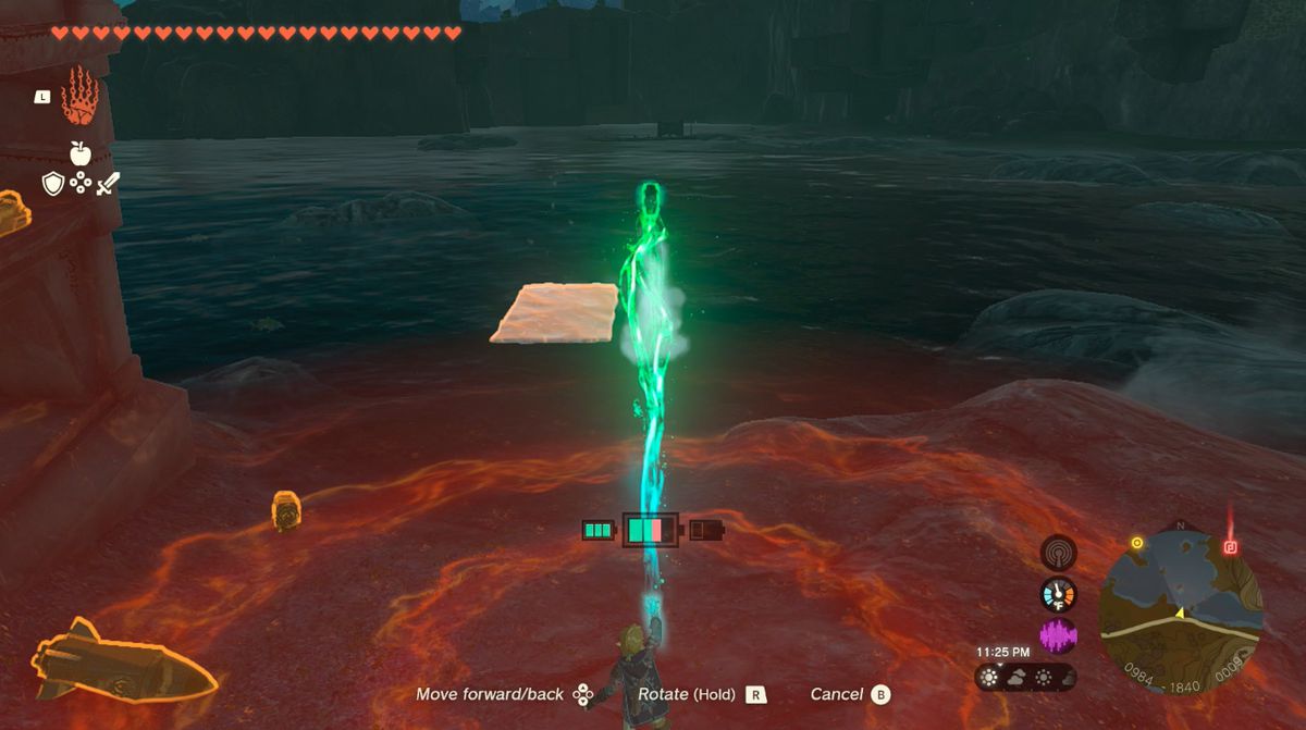 Link creates ice sheets using a Frost Emitter in the “Keys Born of Water” shrine quest in Zelda: Tears of the Kingdom