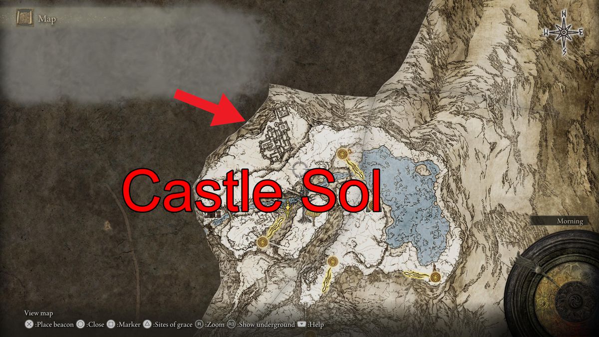 Elden Ring map showing the location of Castle Sol in the Mountaintops of the Giants.