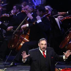John Rhys-Davies performs during a Christmas concert at the Conference Center of The Church of Jesus Christ of Latter-day Saints in Salt Lake City, Thursday, Dec. 12, 2013.