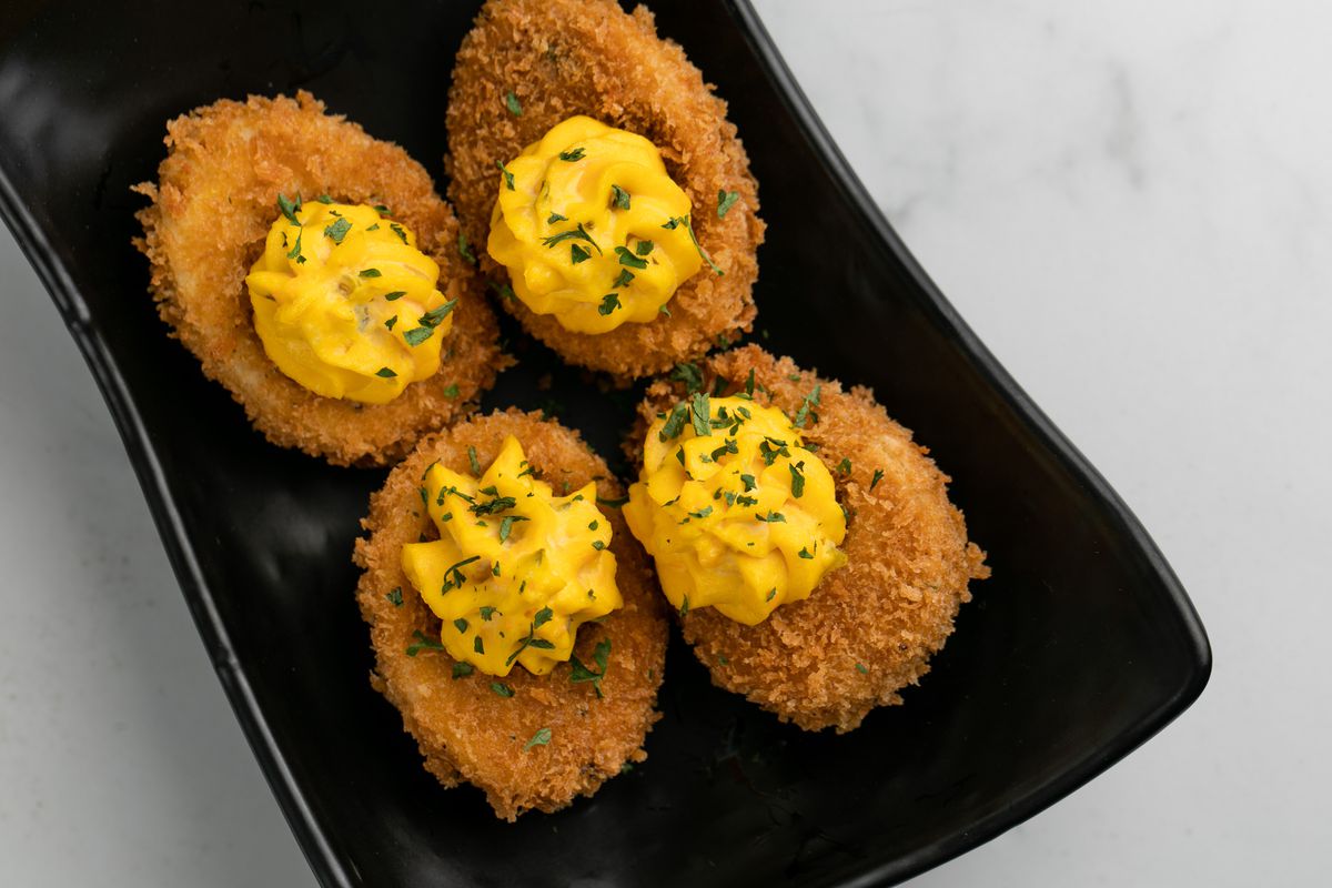 Deep fried deviled eggs from Gritz &amp; Wafflez in Los Angeles, California.