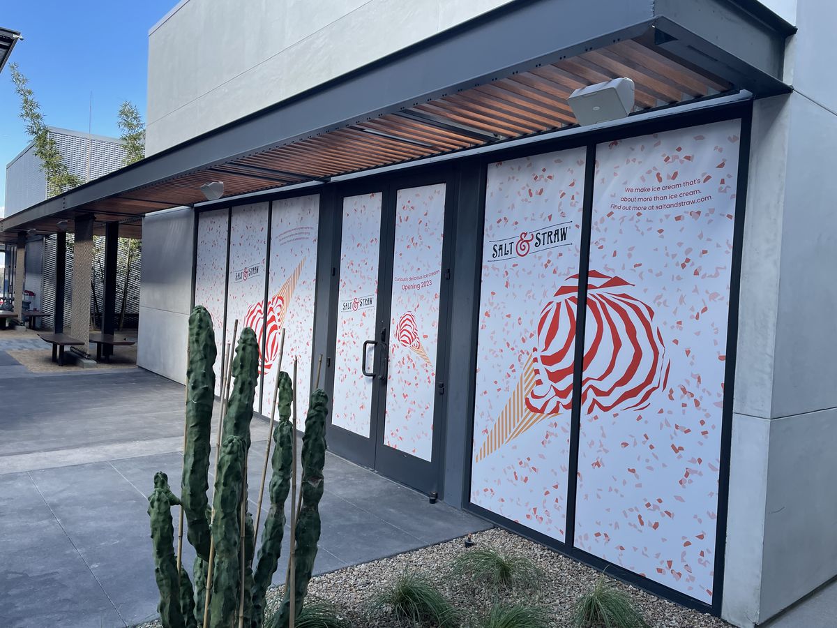 Salt and Straw storefront with covered windows at the UnCommons