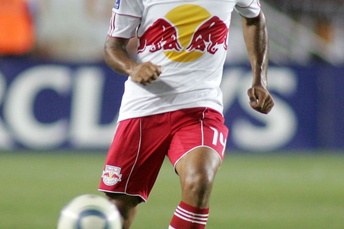 HARRISON NJ - JULY 22: Thierry Henry #14 of the New York Red Bulls plays the ball against Tottenham Hotspur during their game at Red Bull Arena on July 22 2010 in Harrison New Jersey. (Photo by Andy Marlin/Getty Images for the New York Red Bulls)