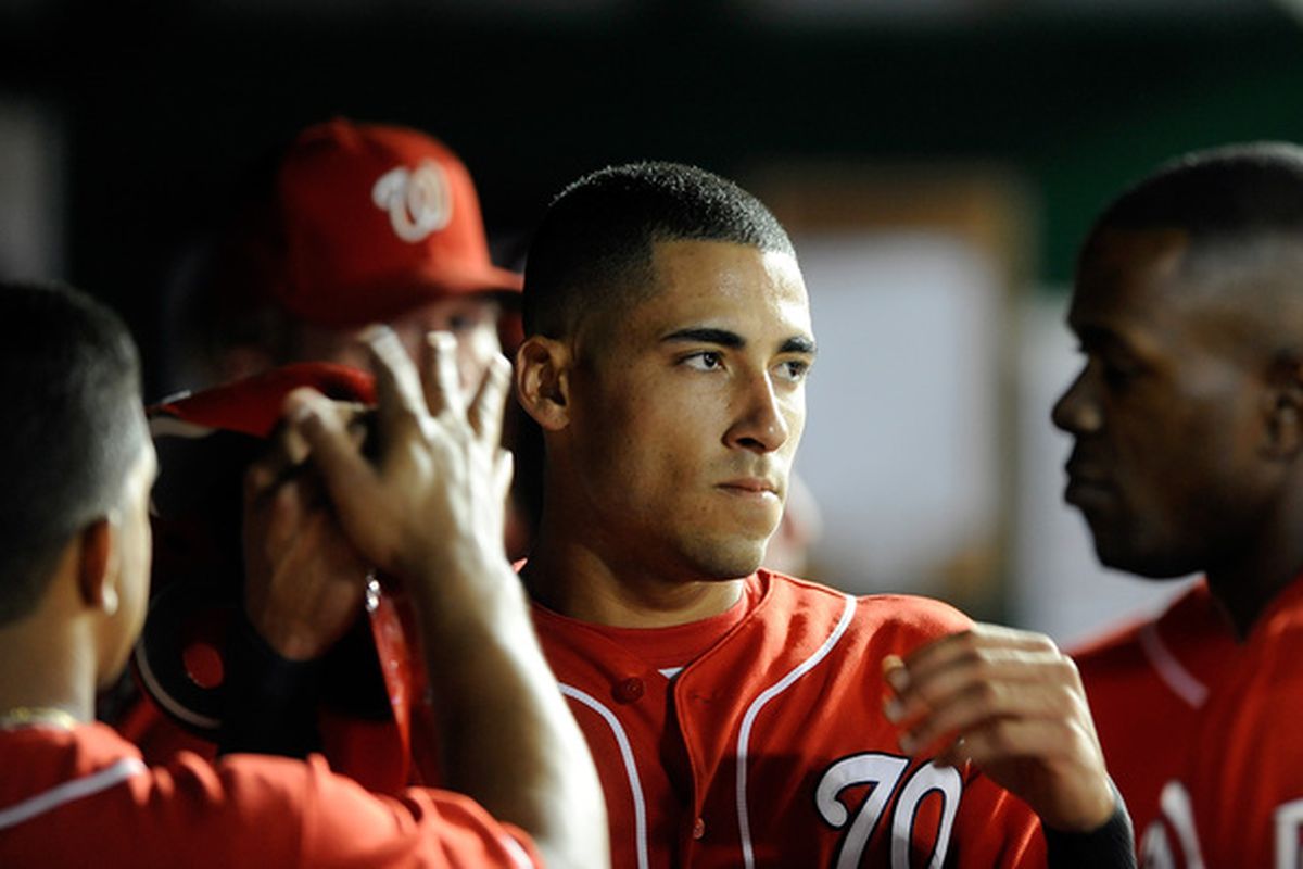 WASHINGTON - JULY 01:  Ian Desmond #6 of the Washington Nationals is congratulated by teammates after scoring in the seventh inning against the New York Mets at Nationals Park on July 1 2010 in Washington DC.  (Photo by Greg Fiume/Getty Images)