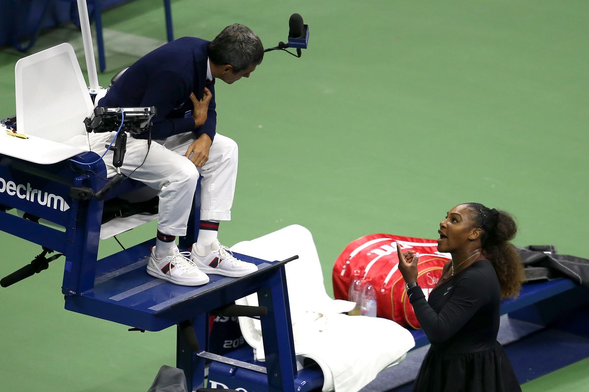 Serena Williams argues with umpire Carlos Ramos during the Women’s singles finals match against Naomi Osaka at the US Open