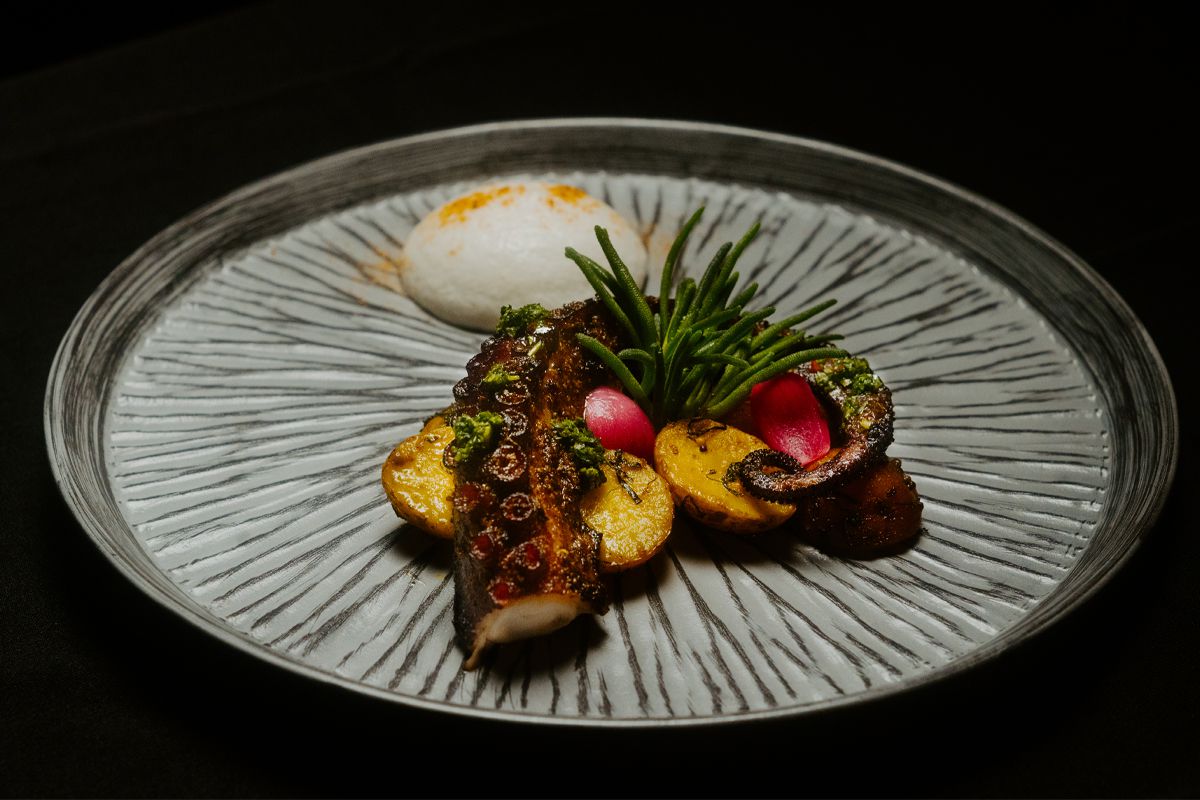 Charred octopus at Amrina with grilled potatoes.