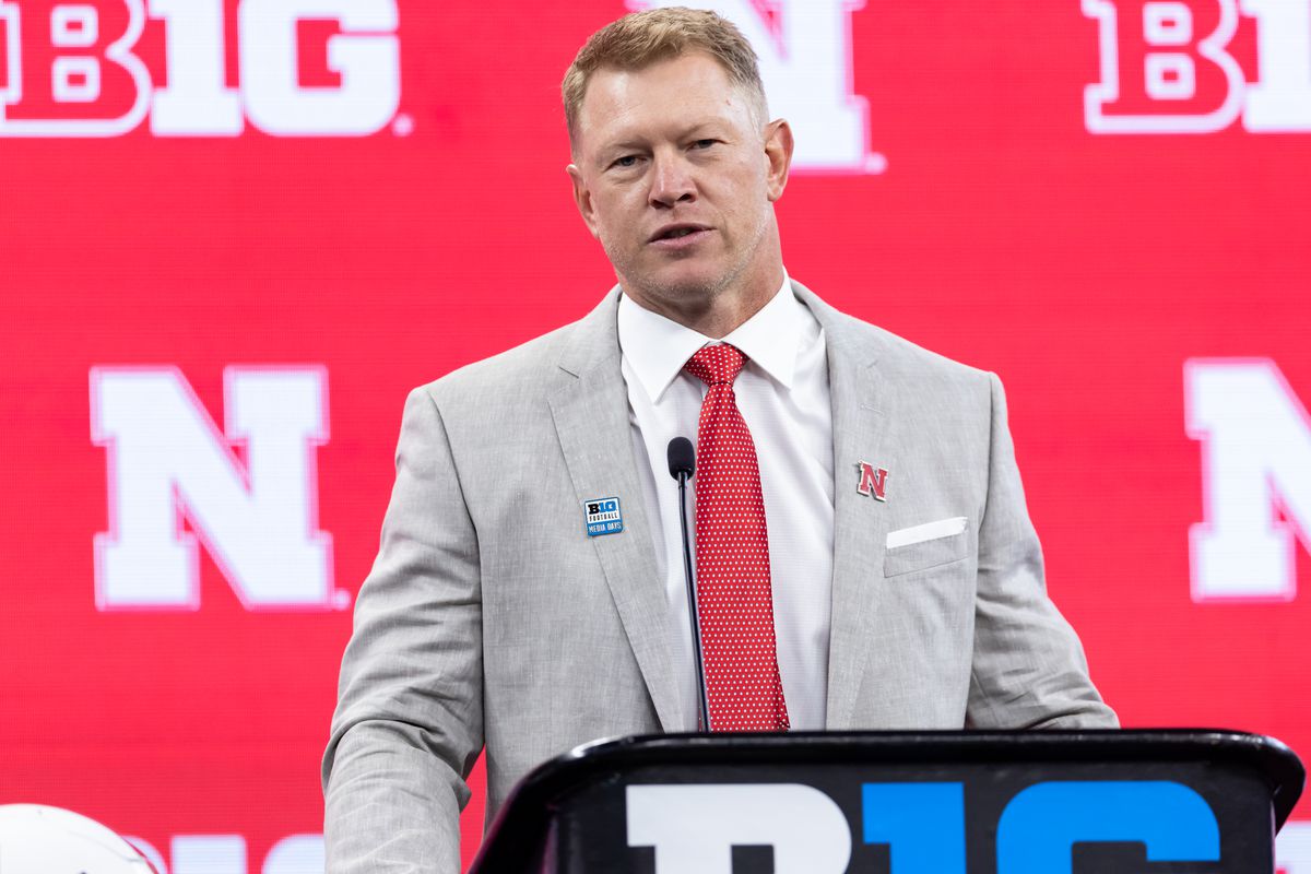 Scott Frost, head coach of the Nebraska Cornhuskers speaks during the Big Ten Football Media Days at Lucas Oil Stadium on July 22, 2021 in Indianapolis, Indiana.