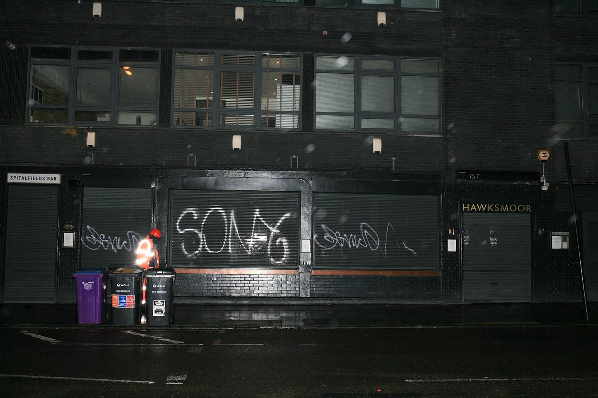 Hawksmoor, Commercial Street, Shoreditch, shuttered during the coronavirus lockdown in London