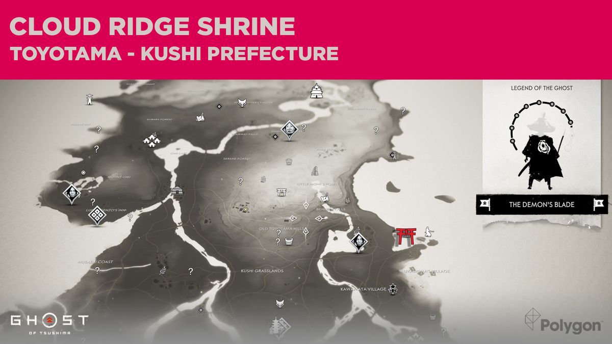 The location of Cloud Ridge Shrine in Ghost of Tsushima