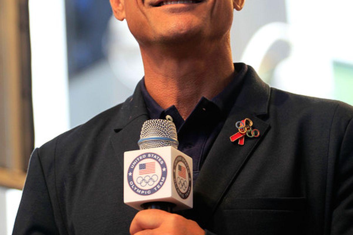 NEW YORK, NY - APRIL 18:  Former Olympic diver Greg Louganis speaks on stage during the Team USA Road to London 100 Days Out Celebration in Times Square on April 18, 2012 in New York City.  (Photo by Chris Trotman/Getty Images for USOC)