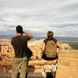 Visitors to Bryce Canyon take in the spectacular view at Sunset Point on August 13, 2007. 
