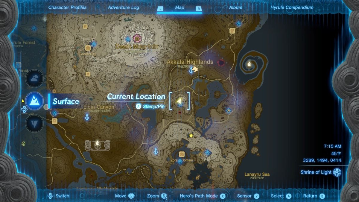 The location of Akkala Citadel Ruins in The Legend of Zelda: tears of the Kingdom