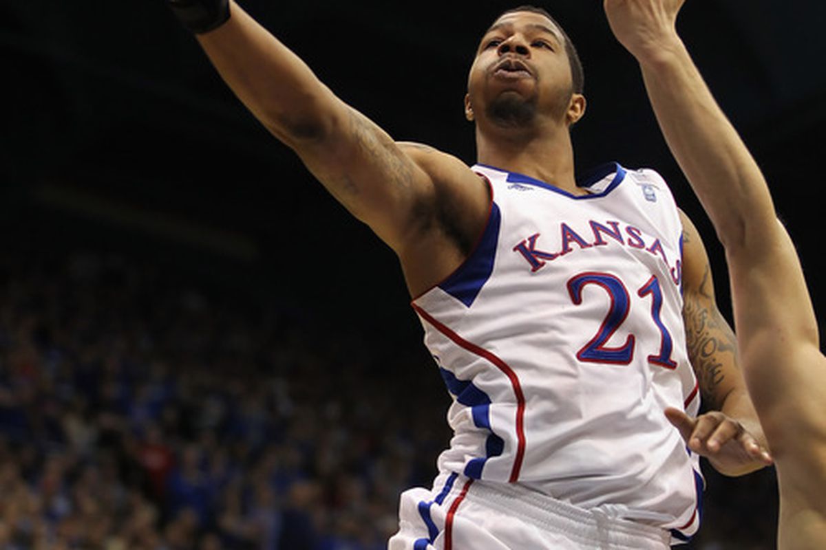 LAWRENCE, KS - MARCH 02:  Markieff Morris #21 of the Kansas Jayhawks shoots during the game against the Texas A&M Aggies on March 2, 2011 at Allen Fieldhouse in Lawrence, Kansas.  (Photo by Jamie Squire/Getty Images)