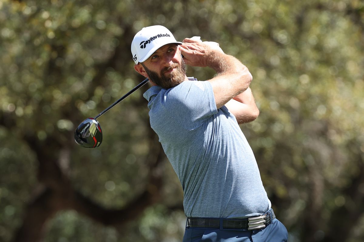 Dustin Johnson of the United States plays his shot from the eighth tee during the third day of the World Golf Championships-Dell Technologies Match Play at Austin Country Club on March 25, 2022 in Austin, Texas.