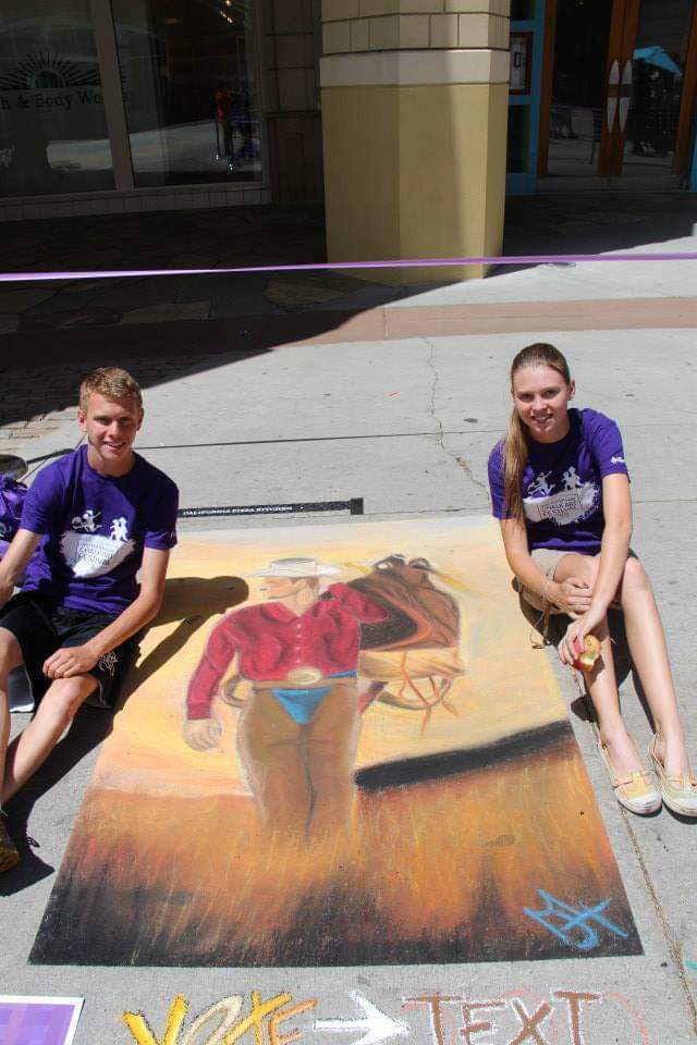 Grover and her brother Matthew. The two did chalk art together for five years at the Utah Foster Care Chalk Art Festival.