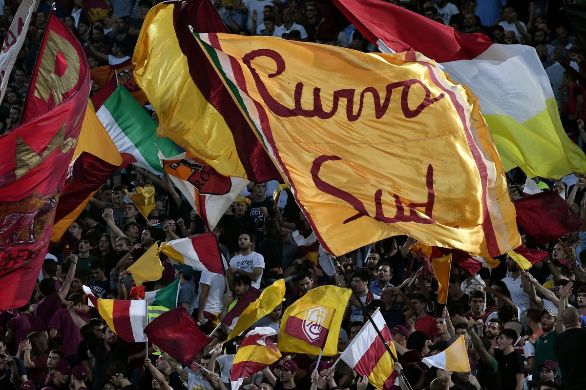 AS Roma fans cheer on during the Serie A football match...