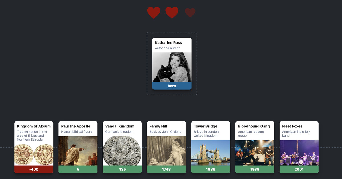 Wikitrivia is a web game that challenges your knowledge of historical dates