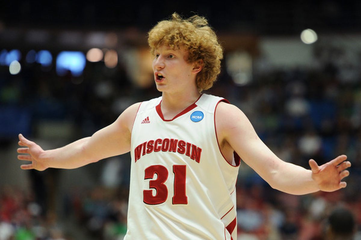 Return of the ginger: Bruesewitz propelled the Badgers to the second round. It's the hair. 