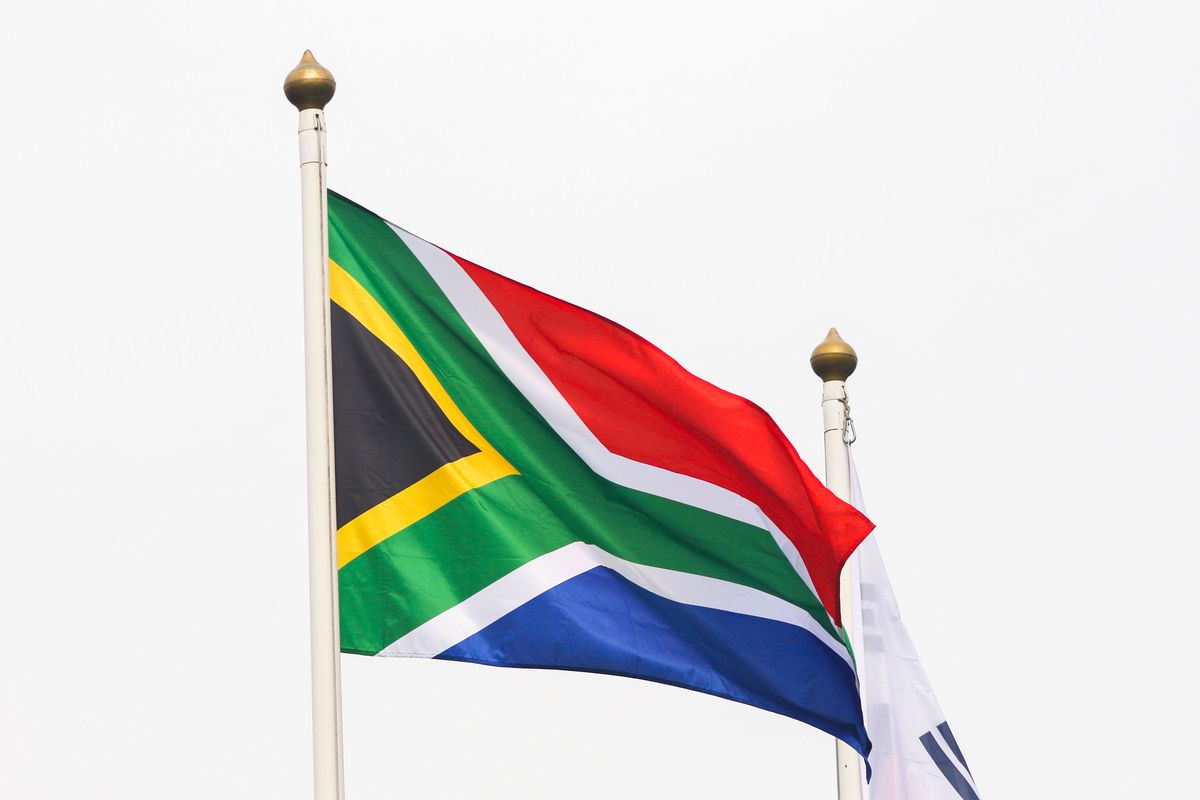 The flag of Republic of South Africa seen in the gallery of...