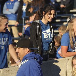 Fans wait for the Cougars to run onto the field prior to their game against Utah State at LaVell Edwards Stadium in Provo on Friday, Oct. 5, 2018.