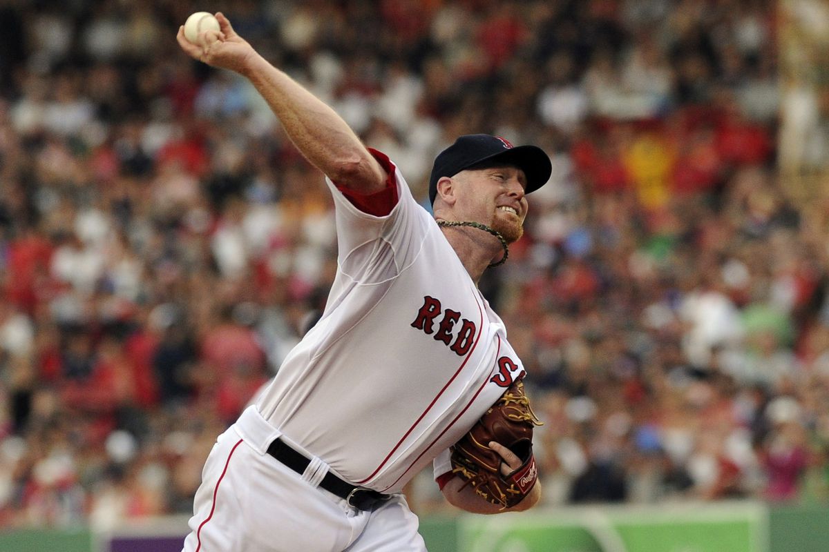 Boston, MA, USA; Boston Red Sox starting pitcher Aaron Cook (35) pitches during the first inning against the Chicago White Sox at Fenway Park. Mandatory Credit: Bob DeChiara-US PRESSWIRE