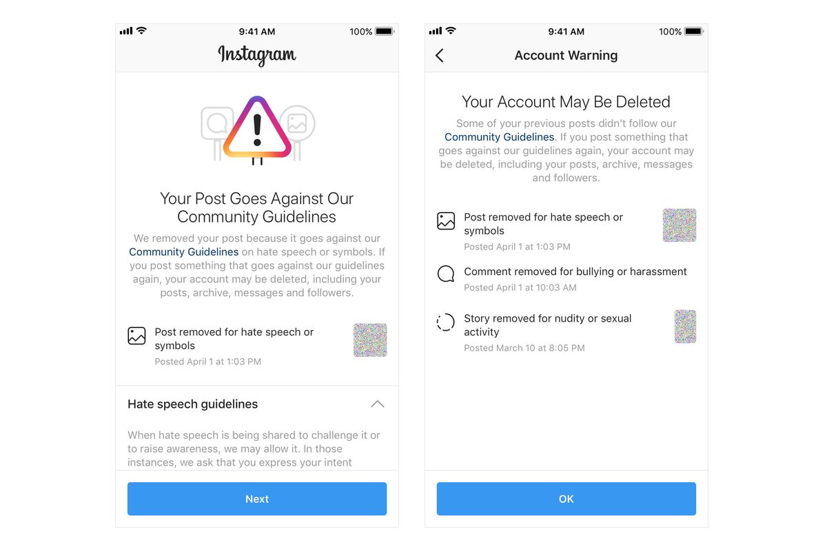 Instagram will now warn users close to having their account banned
