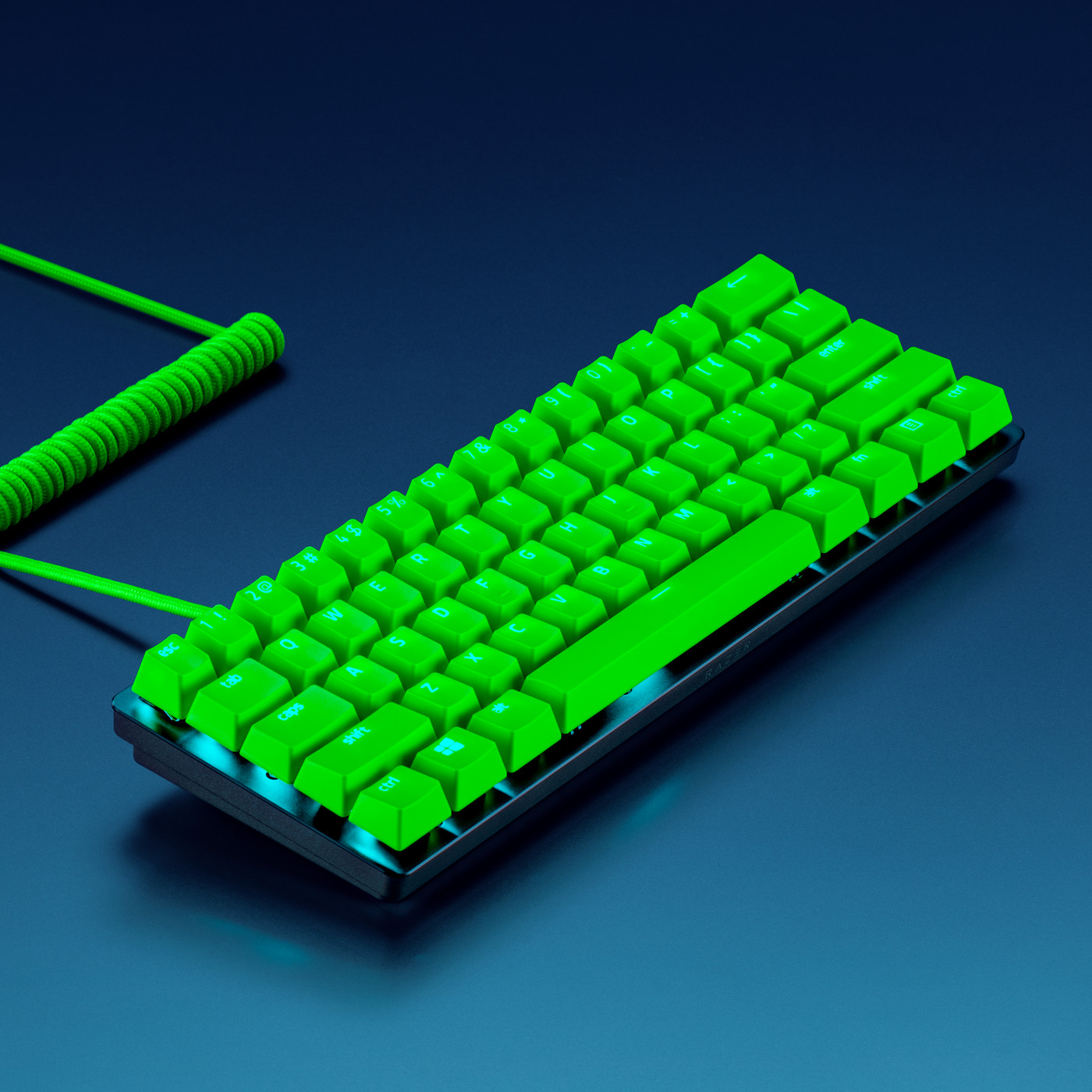 Green Coiled Cable Upgrade Set: Durable Doubleshot PBT Tactically Coiled & Designed Keycap Removal Tool & Stabilizers Razer PBT Keycap Universal Compatibility Braided Fiber Cable 