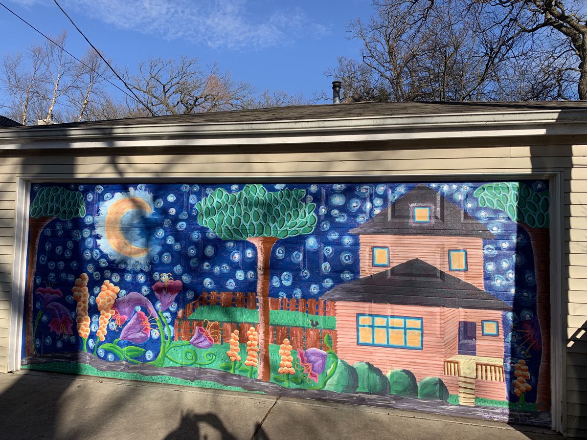 This mural by Teresa Parod is called “My Yard is Magical at Midnight.”