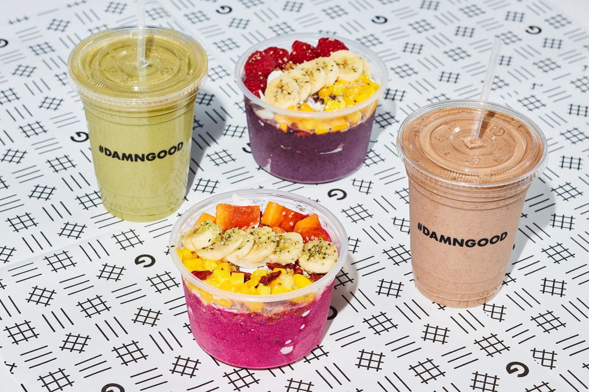 Two smoothies and superfood bowls.