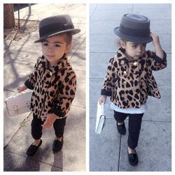 BabyGap leopard coat, Zara Kids pants, Slbarbier hat, H&M bag, Venettini loafers