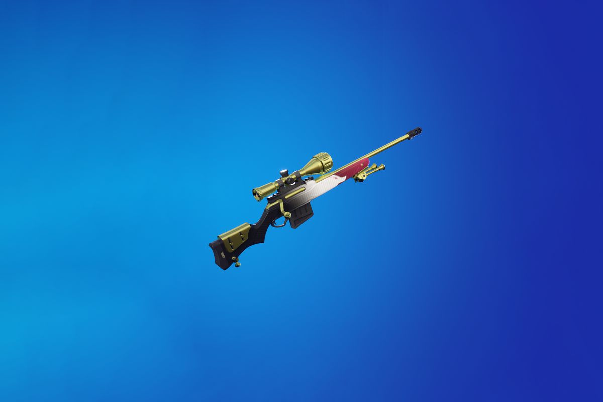 A Sniper Rifle with a Kitsune wrap in Fortnite