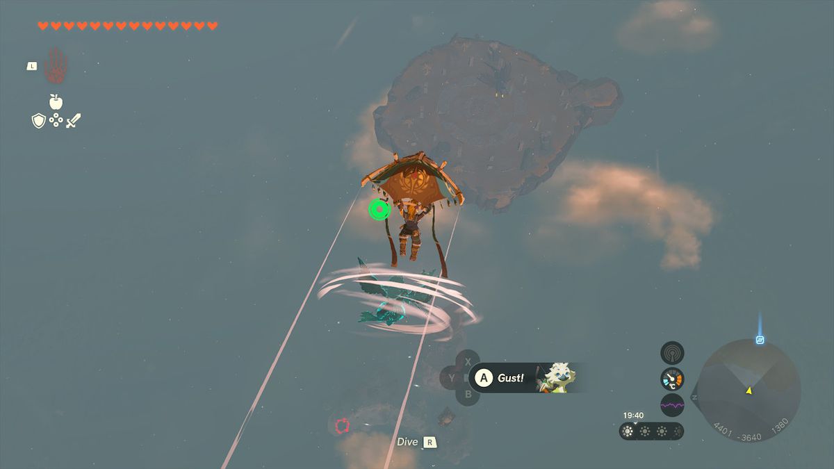 Link gliding towards a sky island