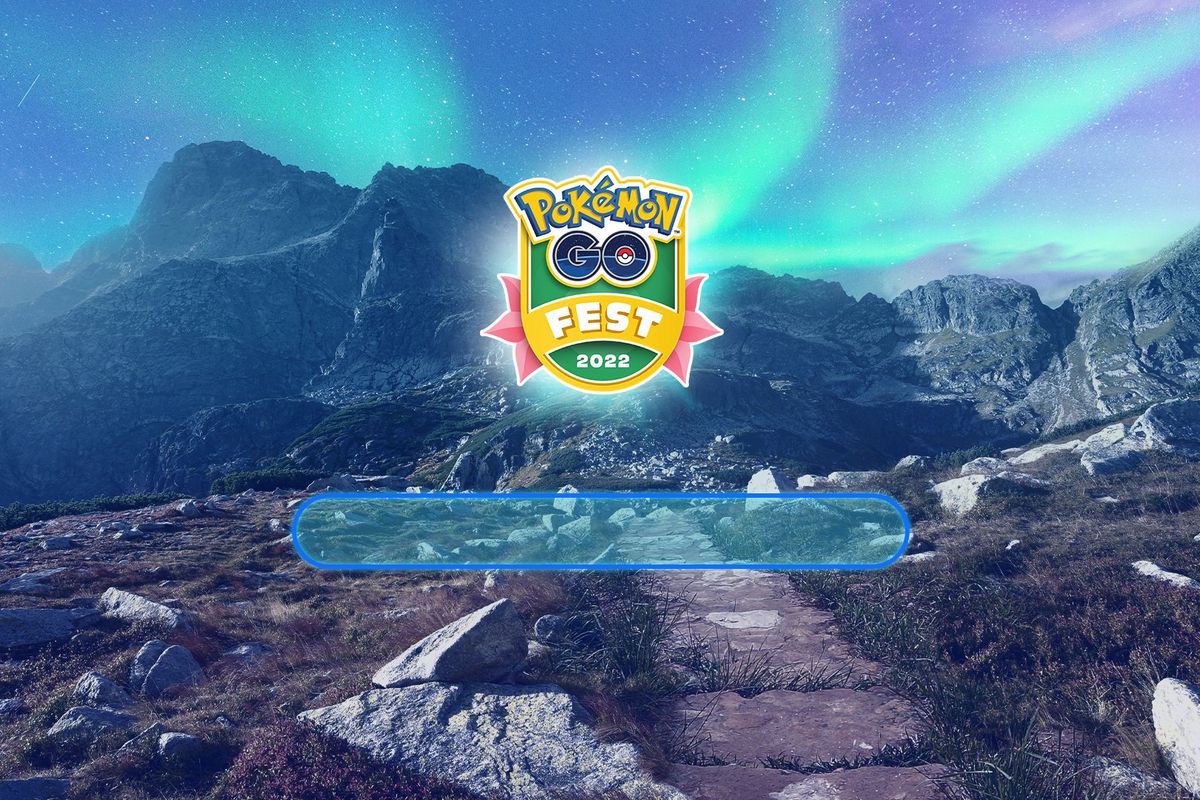 Pokémon Go Fest 2022’s logo over some dark mountains