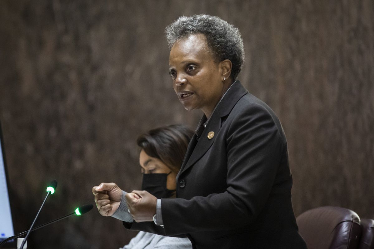 Mayor Lori Lightfoot speaks during a Chicago City Council meeting Wednesday at City Hall last month.