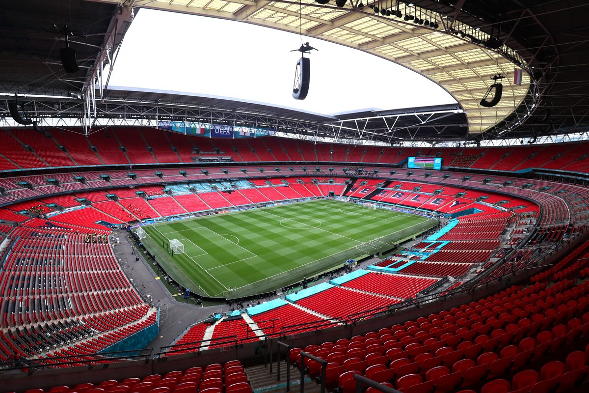 A general view inside the stadium prior to the UEFA Euro 2020 Championship Final between Italy and England at Wembley Stadium on July 11, 2021 in London, England.