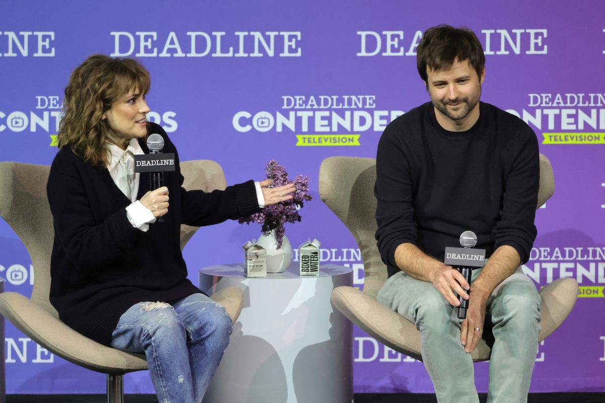 Actor Winona Ryder and Creator/Writer/Director/EP Ross Duffer speak onstage during Netflix’s ‘Stranger Things’ panel during Deadline Contenders Television at Paramount Studios on April 10, 2022 in Los Angeles, California.