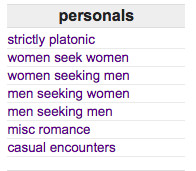Craigslist personals to find love and hookup are ignored..
