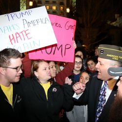 Donald Trump supporters and protesters argue outside the Infinity Event Center after Donald Trump spoke in Salt Lake City on Friday, March 18, 2016.  