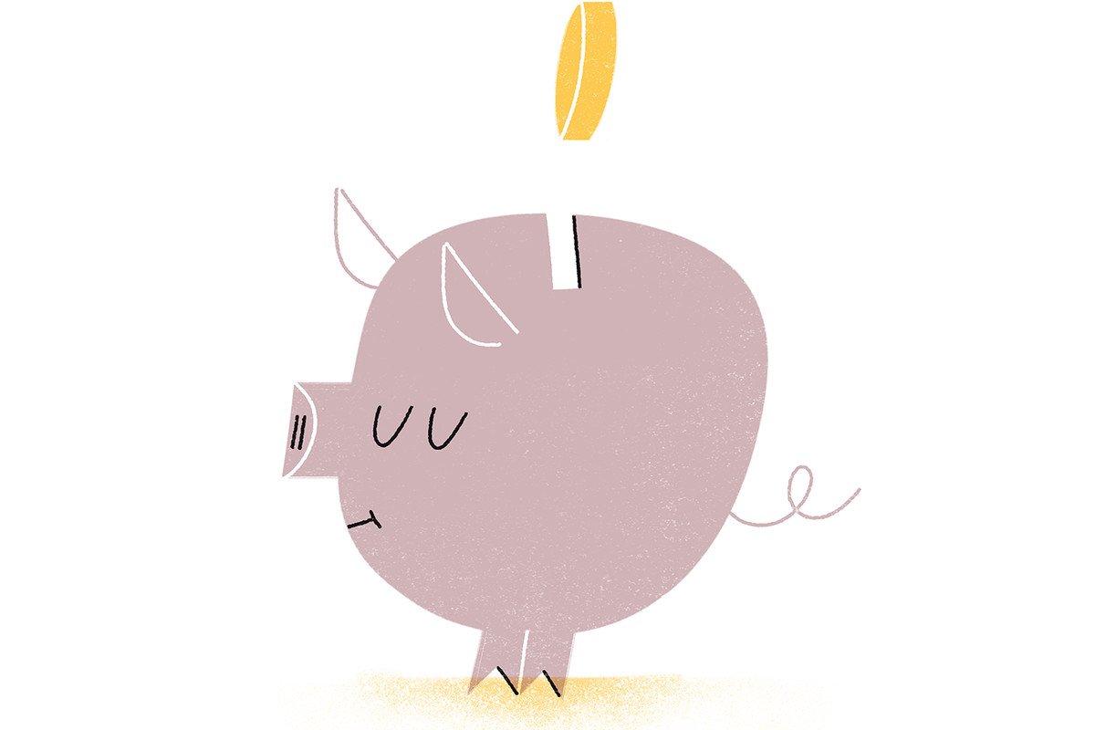 An illustration of a piggy bank with a coin going in