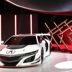 The 2017 Acura NSX GT3 is shown at the New York International Auto Show, Wednesday, March 23, 2016. 