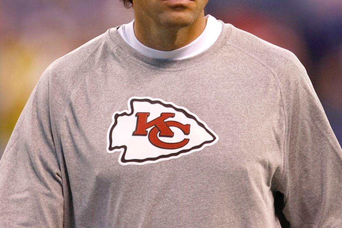 INDIANAPOLIS, IN - OCTOBER 10: Todd Haley of the Kansas City Chiefs looks on in pregame warm ups against the Indianapolis Colts at Lucas Oil Stadium on October 10, 2010 in Indianapolis, Indiana.  (Photo by Scott Boehm/Getty Images)