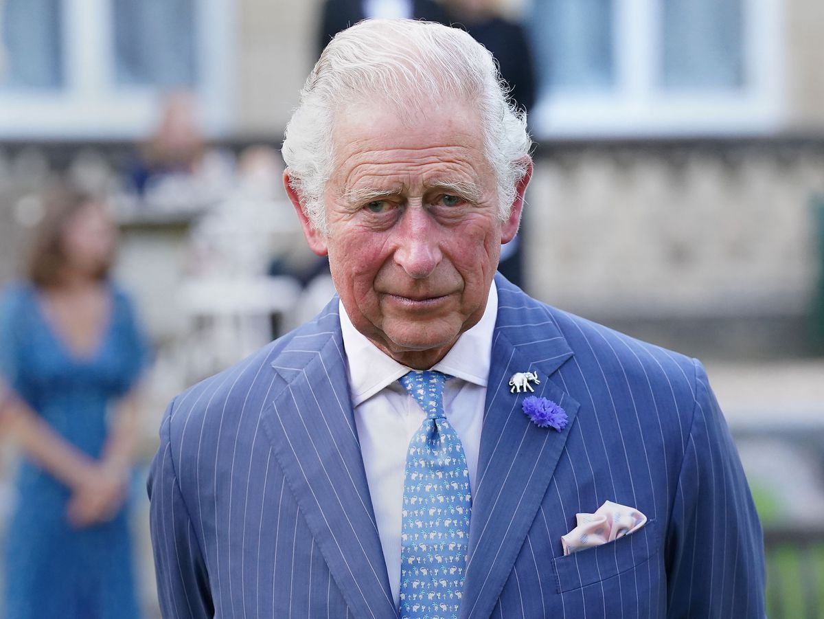 Charles in a blue suit with an elephant lapel pin.