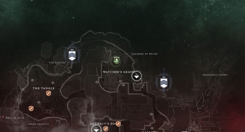 screenshot of the Destiny 2 map showing a player standing at Xur’s location on Calus’ barge on Nessus