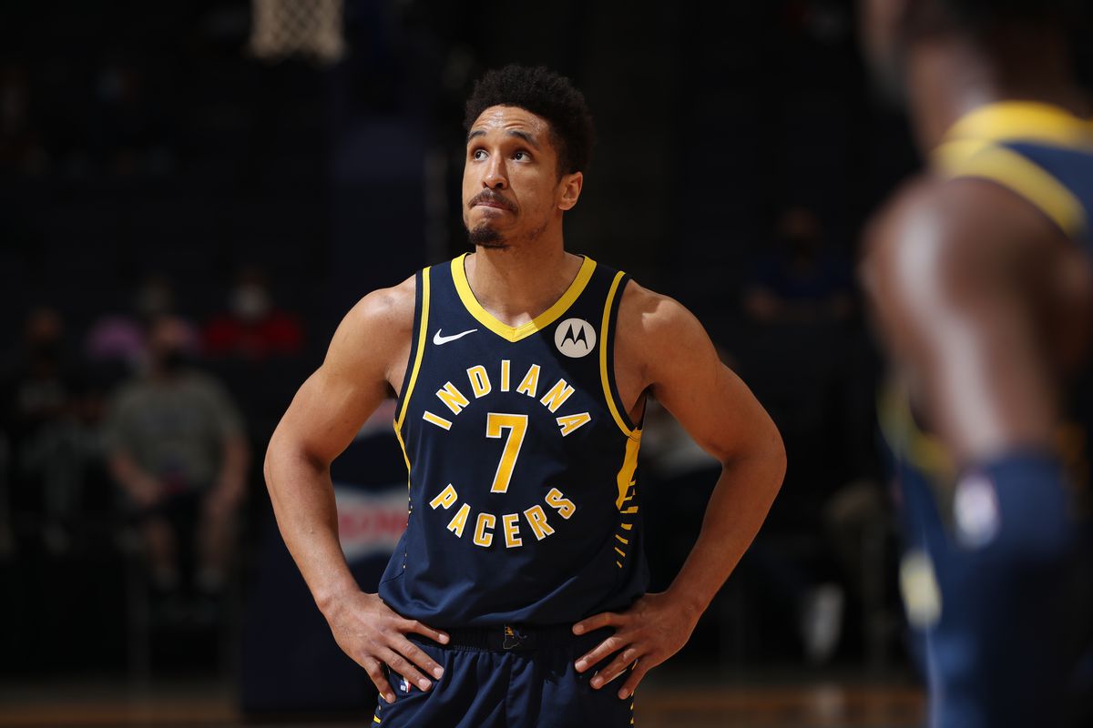 Malcolm Brogdon #7 of the Indiana Pacers looks on during the game against the Memphis Grizzlies on April 11, 2021 at FedExForum in Memphis, Tennessee.