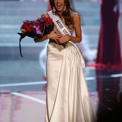 Miss Connecticut Erin Brady reacts after winning the Miss USA 2013 pageant, Sunday, June 16, 2013, in Las Vegas. (AP Photo/Jeff Bottari)