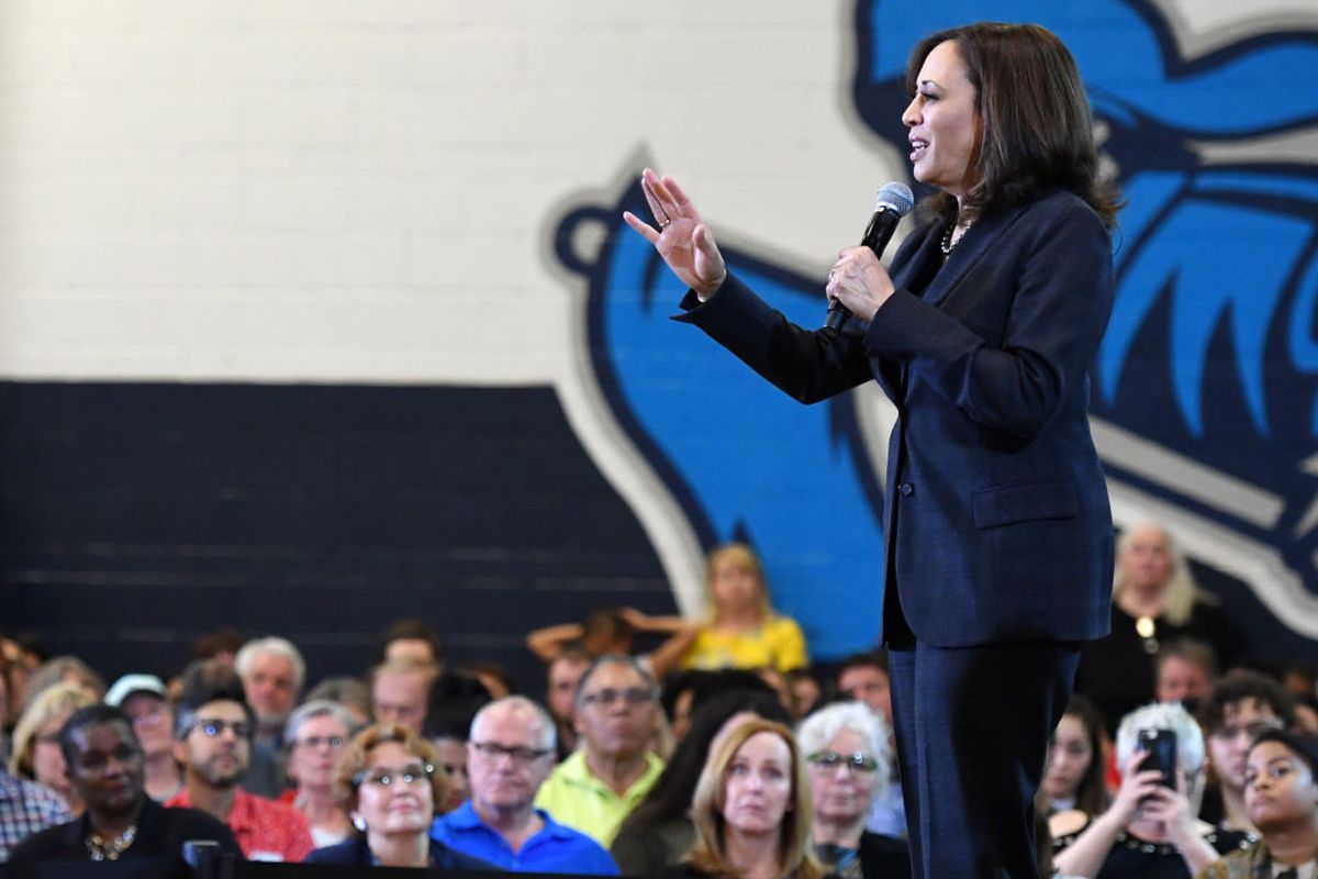 U.S. Sen. Kamala Harris (D-CA) speaks during a town hall meeting at Canyon Springs High School on March 1, 2019 in North Las Vegas, Nevada. Harris is campaigning for the 2020 Democratic nomination for president.